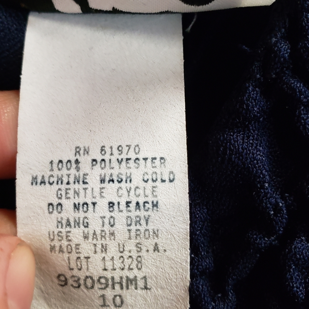 Vintage EJM Navy Blue Textured Belted Midi Dress Size 10 - Picture 10 of 10